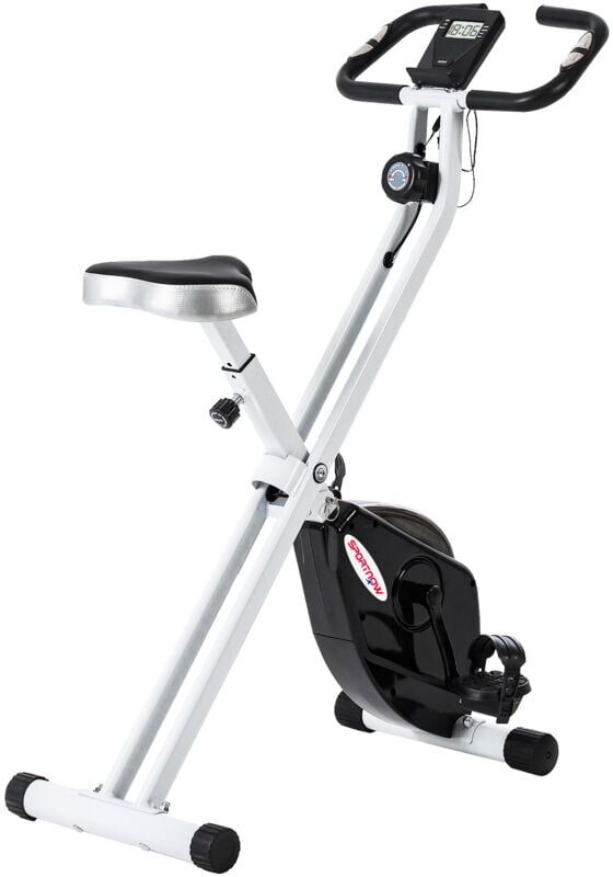 Sportnow - Folding Exercise Bike with Heart-Rate Sensor for Home Use, Black/White