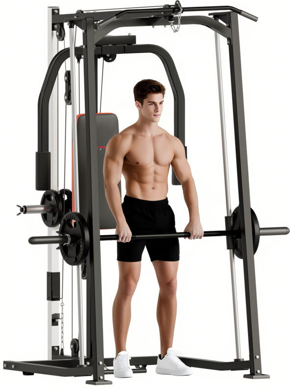 Sportnow - Multigym, Smith Machine Power Cage for Home Gym, Weight Lifting