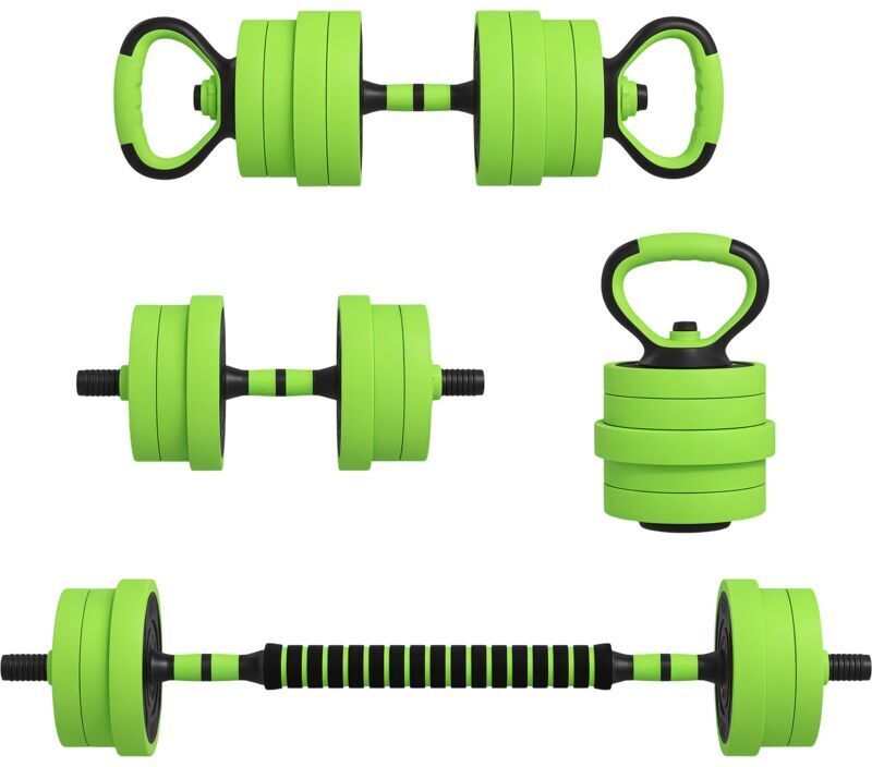 Sportnow - 4-in-1 Adjustable Weight Dumbbells Set, Used as Barbell, Kettlebell, Push up Stand, Free Weights Set for Men and Women Home Gym Training