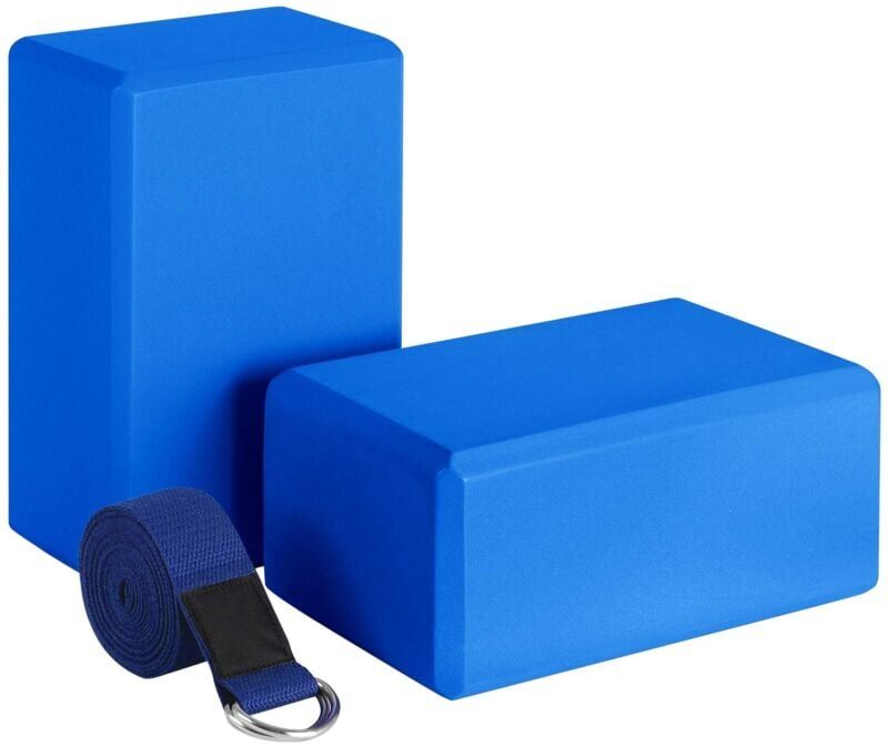 TLILY Yoga Block and Yoga Strap Set eva Foam Soft Non-Slip Yoga BlocksGeneral Pilates StretchingToning Workouts Blue