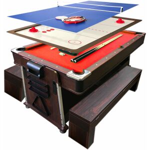 Simba Multigame Pool Table 7-foot red with Air Hockey + Table Tennis – Mattew with Benches