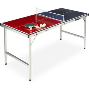 Relaxdays - Foldable Table Tennis Table, Portable, Net, 2 Bats, 3 Balls, Aluminium: 67.5 x 151 x 67.5 cm, blue/red