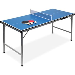 Folding Ping Pong Table With Net, 2 Bats, 3 Balls, hwd: 70 x 70 x 150 cm, Indoors Use, Table-Tennis Set, Blue - Relaxdays