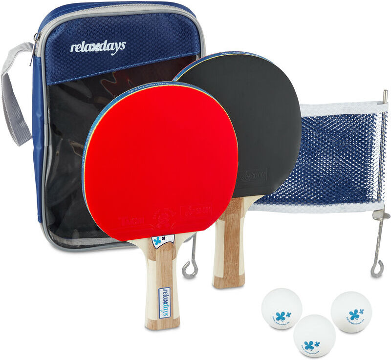 Table Tennis Set, with 2 Paddles 3 Balls & 1 Net, in Transport Bag, Portable for On the Go, Outdoors, Blue - Relaxdays