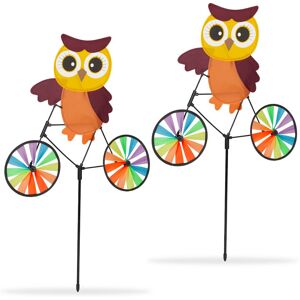 Relaxdays - Owl Pinwheel, 2x Set, Windmill, Garden, Accessory, Childrens, Play, Toy, HxWxD: 84.5x51.5x3 cm, Colourful