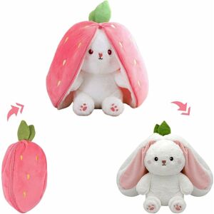 Strawberry Bunny Hide & Seek, Soft and Cuddly Strawberry Bunny Plush Toy, Strawberry Bunny Gift Ideas for Boys and Girls--25cm Denuotop