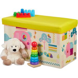 Children's Ottoman, Folding Storage Box for Boys and Organisers, 50 Litres, Compact, Animals, Yellow - Relaxdays
