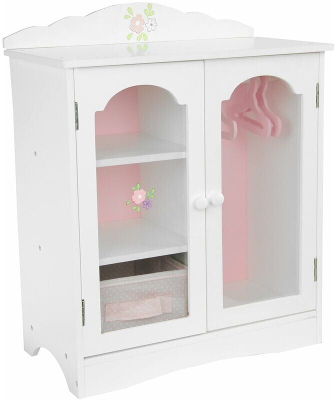 Teamson Kids - Olivia's Little World White 18 Inch Doll Closet Wardrobe Wooden Doll Furniture With 3 Doll Hangers TD-0210A
