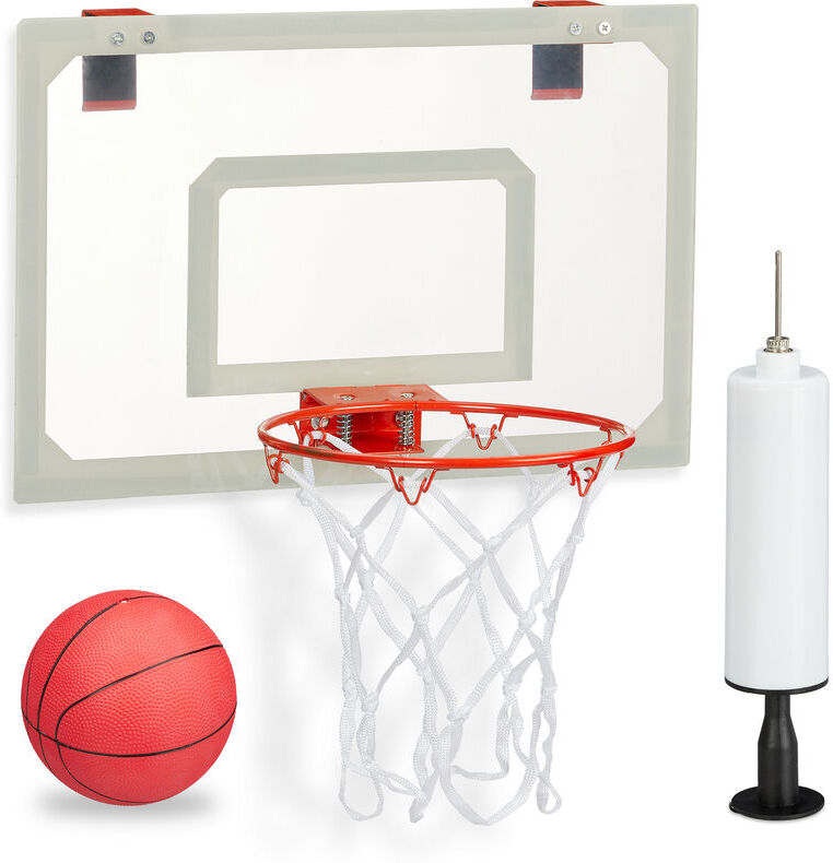 Relaxdays - Basketball For Indoors, Set With Ball & Pump, Backboard To Hang On Doors, No Drilling, Multicoloured