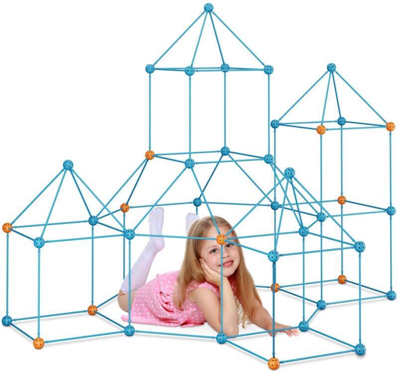 Relaxdays - diy Construction Toy, Children's Cave, 132-piece Set, Fort Building, Tube Kit, Plug-in System, Multi-coloured