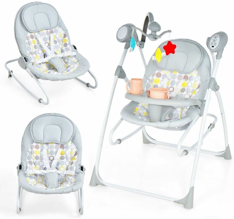 Costway - 2-In-1 Baby Rocking Swing Infant Electric Rocker w/ Remote Control 3 toys 5-gear