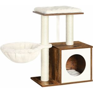 SONGMICS Feandrea Cat Tree, Wooden Cat Condo, Removable Cushions, Rustic Brown PCT122X01