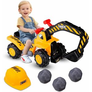 COSTWAY Kids Ride on Toy Excavator Ride on Tractors With Safety Helmet and Toy Stones