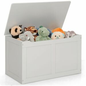 GYMAX Large Toy Storage Box Wooden Storage Organizer w/ Safety Hinged Lid