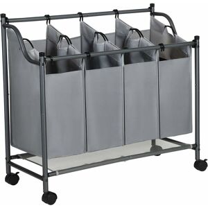 SONGMICS Rolling Laundry Sorter, Laundry Basket with 4 Removable Bags, Laundry Trolley, Toy Organiser on Wheels, Sturdy, 4 x 35L, Grey LSF005GS