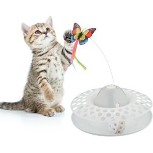 Cat Toy, Butterfly and Ball, HxD: 33.5 x 22 cm, Interactive Roller Carousel, Spinning Play Circle 360°, White - Relaxdays