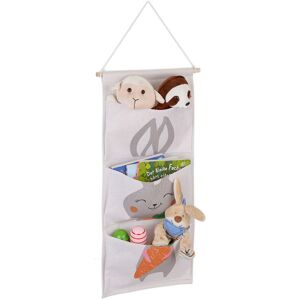 Children's Hanging Organiser, 3 Compartments, Cotton, HxW: 82x33.5 cm, Toy Storage, Office, Cute Bunny Motif - Relaxdays