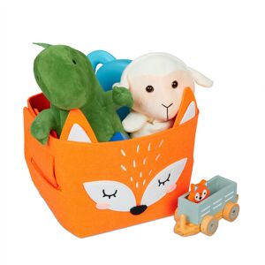 Felt Storage Basket, Animal Motif, Children, Foldable, HxWxD: 24 x 27 x 18 cm, Toys, Fox Design, Orange - Relaxdays