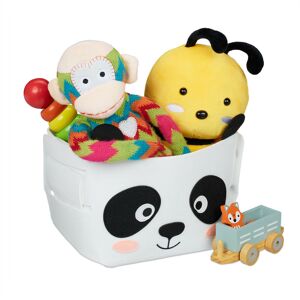 Relaxdays Felt Storage Basket, Animal Motif, Children, Foldable, HxWxD: 24 x 27 x 18 cm, Toys, Panda Design, White/Black