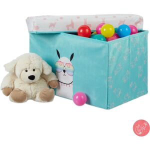 Kids' Storage Ottoman, Lidded, Toys Storage Crate, Folding, Boys & Girls, 33 l, Lama Design, Turquoise - Relaxdays