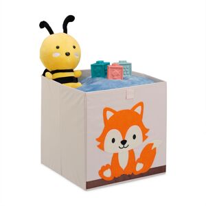 Relaxdays - Toy Box, Children, Fox Symbol, HxWxD: 33 x 33 x 33 cm, Clothes, Tidy, Foldup, Storage, Chest, Beige/Orange