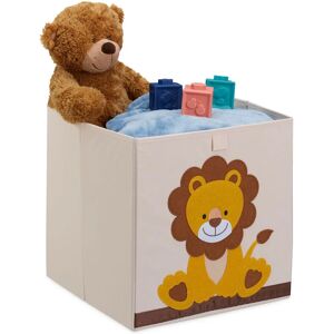 Relaxdays - Toy Box, Children, Lion Symbol, HxWxD: 33 x 33 x 33 cm, Clothes, Tidy, Foldup, Storage, Chest, Beige/Yellow