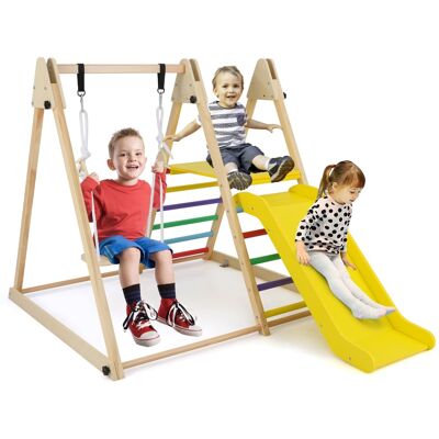 Costway Indoor Jungle Gym Kids 3-in-1 Foldable Wooden Climbing Toys Multi-color Costway Indoor Jungle Gym Kids 3-in-1 Foldable Wooden Climbing Toys Multi-color