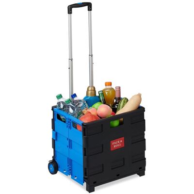 Relaxdays Folding Shopping Trolley, Telescopic Handle, 2 Rubber Wheels, Transport Cart, Aluminium, Blue Relaxdays Folding Shopping Trolley, Telescopic Handle, 2 Rubber Wheels, Transport Cart, Aluminium, Blue