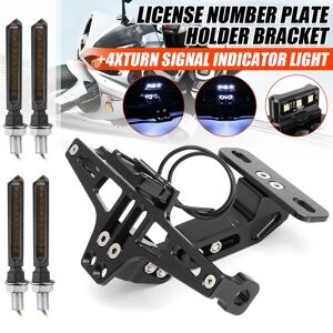 Maerex - Motorcycle Adjustable cnc License Plate Holder + led Light (Black, with led Light)