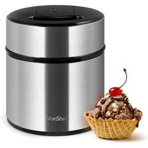 Vonshef - Ice Cream Maker Machine with Large 2L Removable Easy to Clean Inner Bowl, One Touch Operation & Stainless Steel Finish for Making Sweet