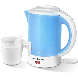 Aigostar - Small Travel Kettle Electric, 650W 0.6 Litre Lightweight Kettle, Low Wattage Mini Portable Kettle with 2 Cups and 2 Spoons for Seniors