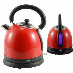 AREBOS Kettle Stainless Steel Retro Design 1,8L 3000W Cool-Touch-Handle Overheating Protection Anti-scale Filter Otter-Controller Safety System BPA-free Red