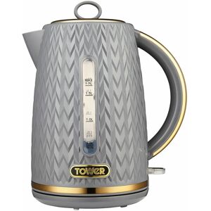 T10052GRY Empire 1.7 Litre Kettle with Rapid Boil, Removable Filter, 3000W, Grey with Brass Accents - Tower