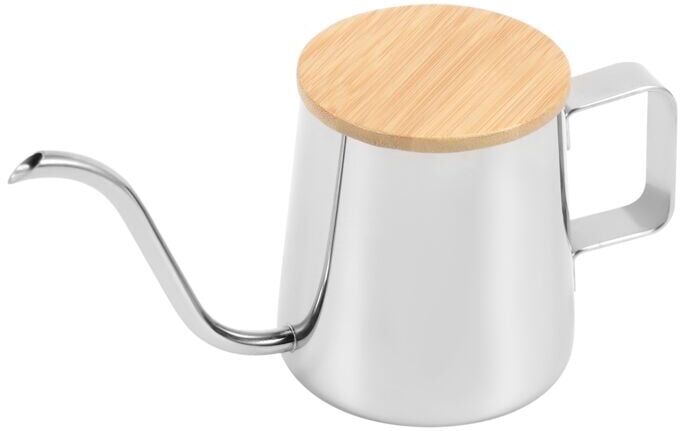 Tlily - 350Ml Long Narrow Spout Coffee Pot Gooseneck Kettle Stainless Steel Hand Drip Pour Over And Tea With Wooden Cover