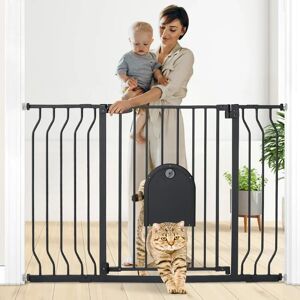 Drillpro - 29.5-48.4 Baby Gate with Small Cat Door Pressure Mounted 30 Tall Dog Gate Black lbtn