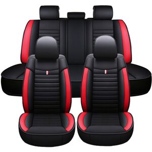 KINGSO 5 Seats Universal pu Leather Car Seat Covers Full Set Seat Cushion Protector Black + Red