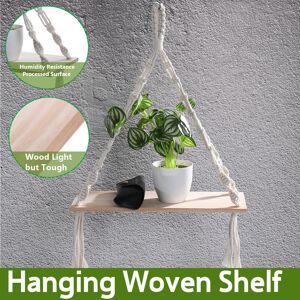 Drillpro - 60x15x40cm Hanging Woven Shelf Wall Swing Storage Shelves Rope Wood Organizer Floating Rack Plant Hangers lbtn