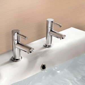 Nes Home - Marc Modern Chrome Set of Two Hot And Cold Basin Taps With Waste