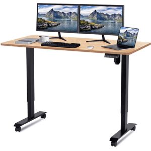 DEVOKO 160CM Height Adjustable Standing Desk with Electric Motor, Computer desk, Intelligent Memory Height, Collision Protection,Black/Beige with Wheel