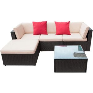 Devoko - 5PC Rattan Furniture Set Garden Outdoor Sectional Sofa Coffee Table Combo Patio Furniture with Cushion and Pillows,Brown