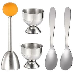 WOOSIEN Egg attachment set, soft boiled egg separating tool, 2 egg cups, 2 metal spoons and 1 soft boiled egg