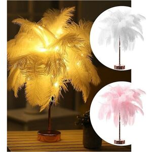 Woosien - Feather table lamp with remote control usb rose gold base for home Pink