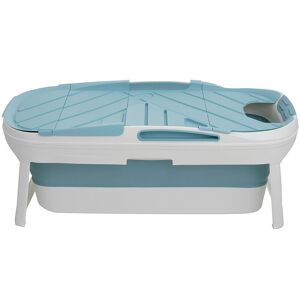 Kingso - Folding Bathtub 140x64x54cm Portable Bathroom Capacity Soaking Tub Blue Tempsa