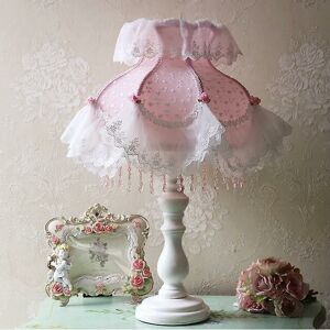 WOOSIEN Girls bedroom table lamp white pink blue princess lace lampshade wood desk lighting bedside lamp book reading table lamp d94 f