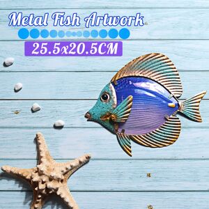 DRILLPRO Iron Wall Hanging Vintage Design Glass Fish Wall Art Metal Artwork Home Decor LBTN