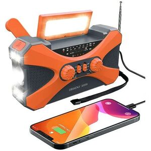 Woosien - Multifunctional radio hand crank dynamo solar powered am fm noaa weather radio flashlight 10000mah power bank for cell phone Orange