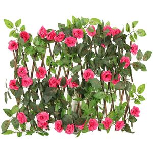 Woosien - Patio garden balcony wooden trellis hedge stretchable fence home decor flower yard with artificial rose leaves multifunction Pink