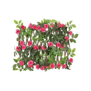 Woosien - Patio garden balcony wooden trellis hedge stretchable fence home decor flower yard with artificial rose leaves multifunction Red
