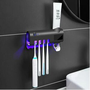 Woosien - Smart toothbrush uv sterilizer automatic stand toothpaste squeezer dispenser home bathroom accessory set b black