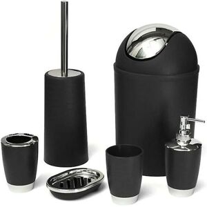 WOOSIEN Solid pp bathroom necessities include toothbrush holder toilet brush soap dish waste bin rinse cup sprayer bottle Black